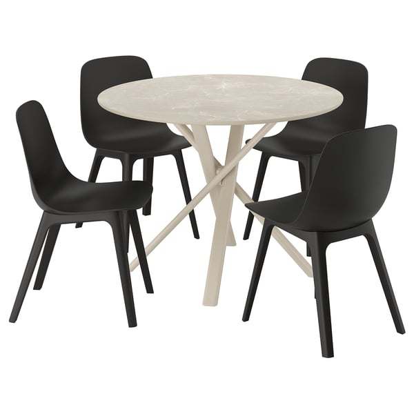 NORRMJÖLE / ODGER Bord och 4 stolar, marmormönstrad beige/antracit, 105 cm