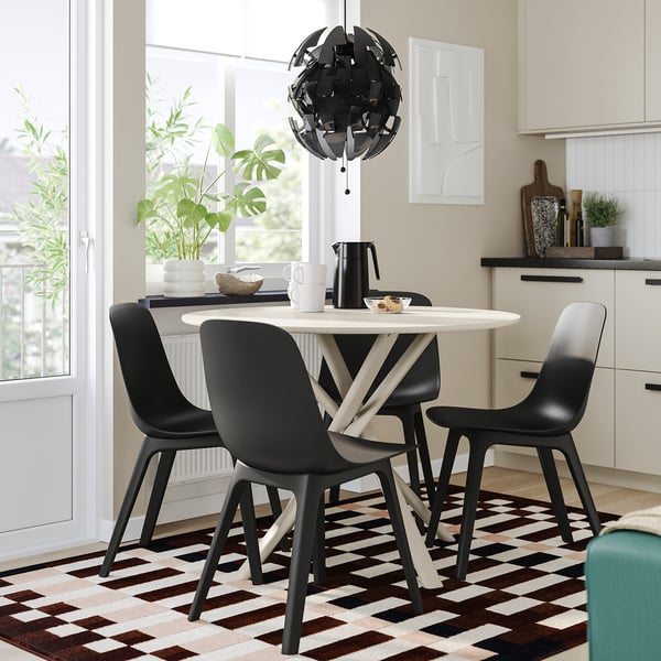 NORRMJÖLE / ODGER Bord och 4 stolar, marmormönstrad beige/antracit, 105 cm