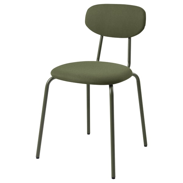 ÖSTANÖ stol, olivgrön, metall & tyg, rundad sits & rygg, stilren design.