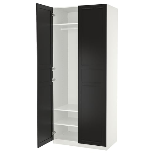 Ikea PAX garderob, svart och vit, öppen dörr, 10 års garanti