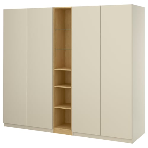 PAX / FORSAND Garderobskombination, gråbeige gråbeige/ekmönstrad, 235x60x201 cm