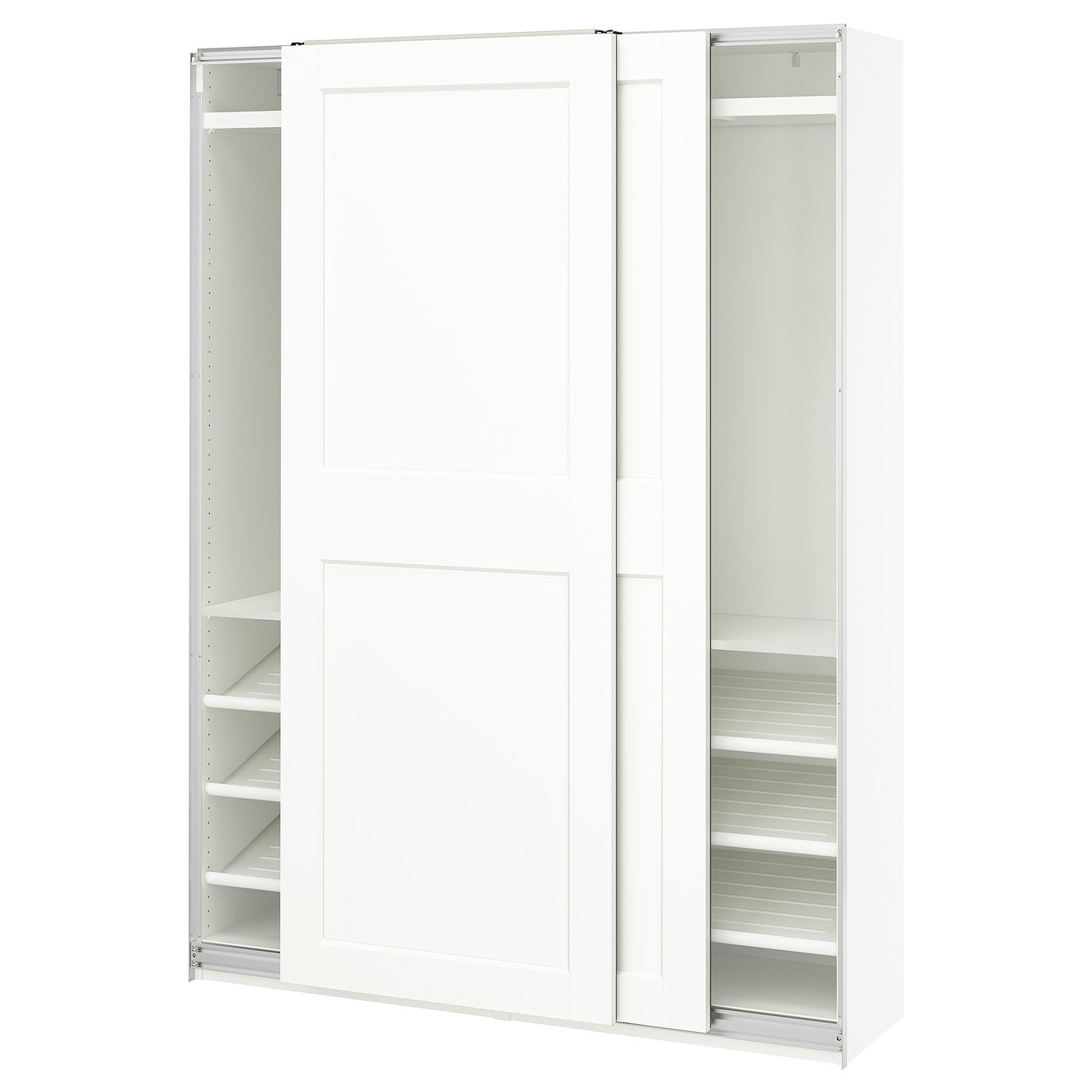 IKEA PAX / GRIMO garderob med skjutdörrar, vit/vit, 150x43x201 cm