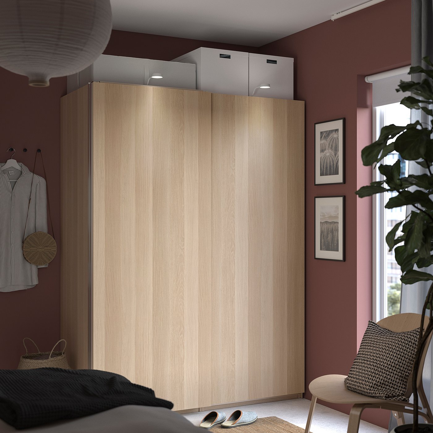 IKEA PAX / HASVIK garderob, vitlaserad ekeffekt/vitlaserad ekeffekt, 150x66x201 cm
