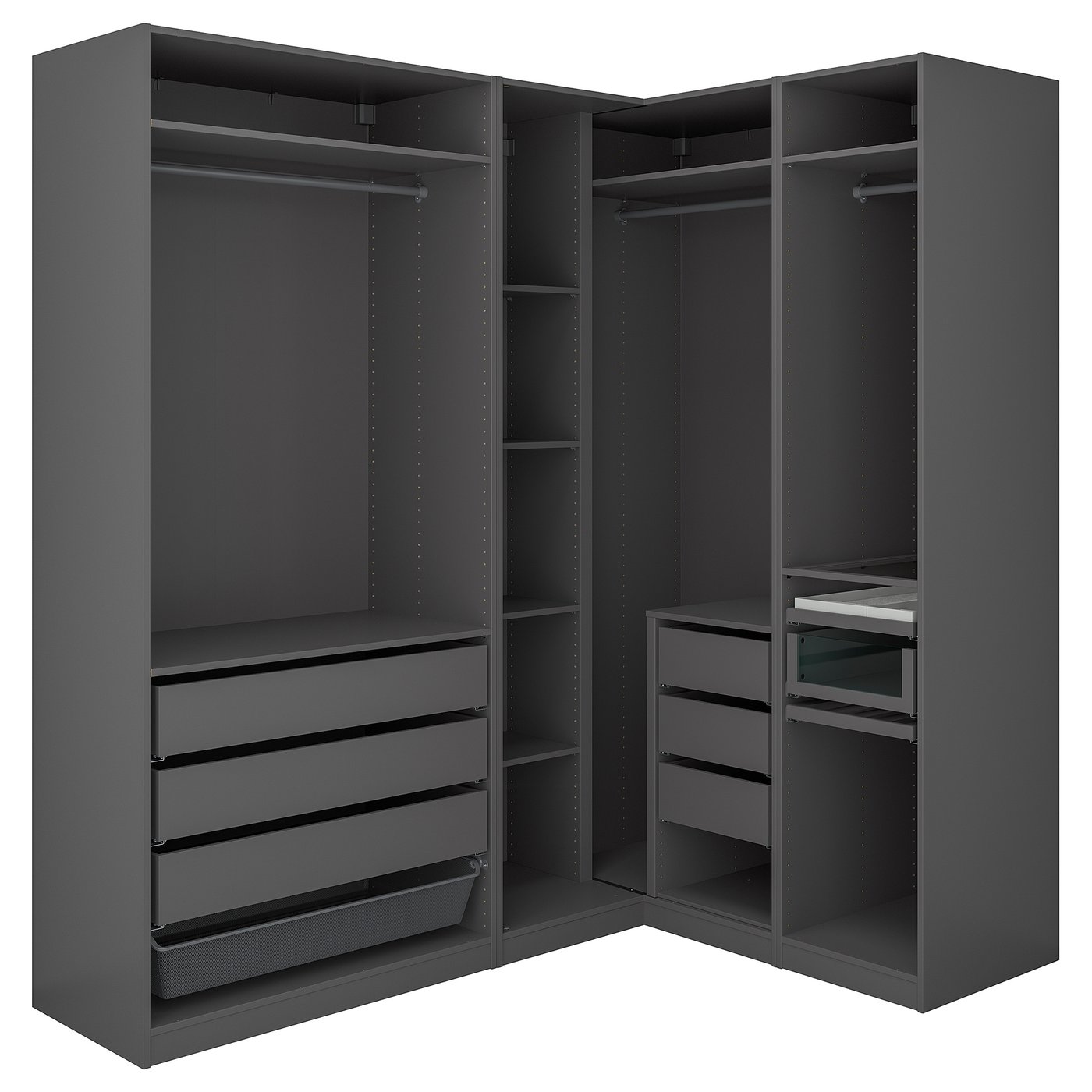 IKEA PAX hörngarderob, mörkgrå, 211/161x236 cm