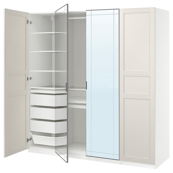 PAX / KAMMARTORP/FLISBERGET Garderobskombination - vit spegelglas/grå off-white 200x60x201 cm