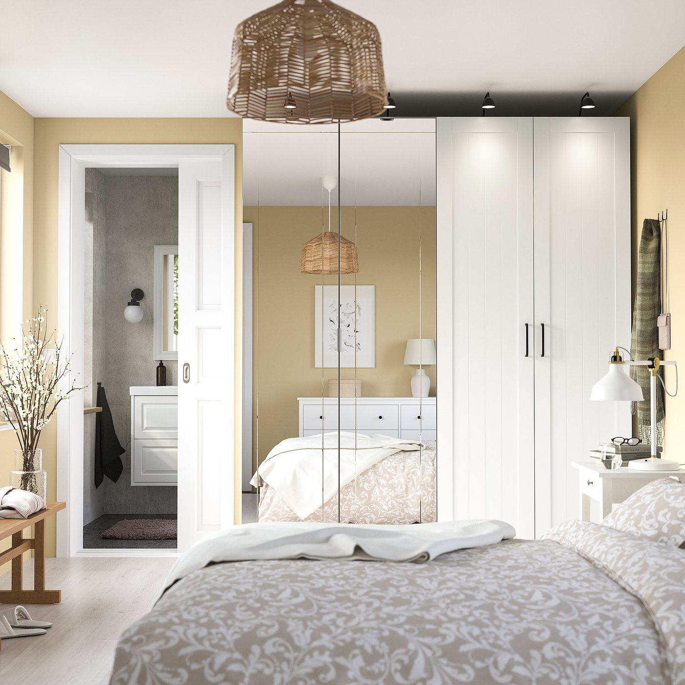 IKEA PAX / KAMMARTORP/GULLABERG garderobskombination, vit spegelglas/grå vit, 200x60x236 cm