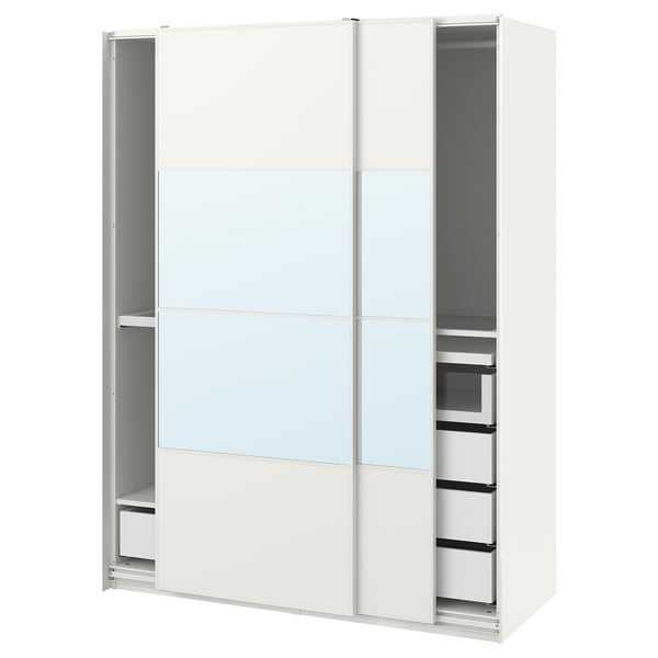 PAX / MEHAMN/AULI Garderob med skjutdörrar - vit/spegelglas 150x66x201 cm