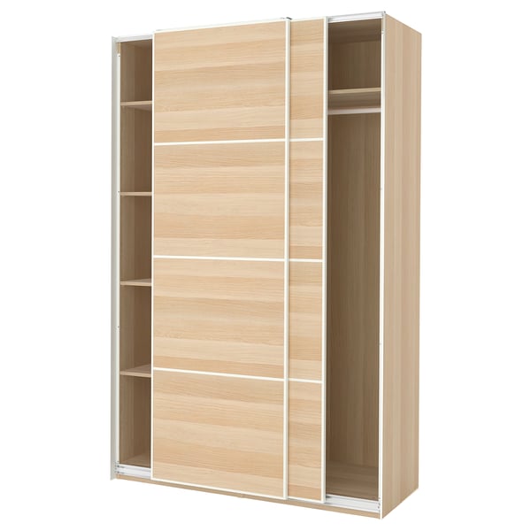 PAX / MEHAMN Garderob - vitlaserad ekeffekt/dubbelsidig vitlaserad ekeffekt 150x66x236 cm