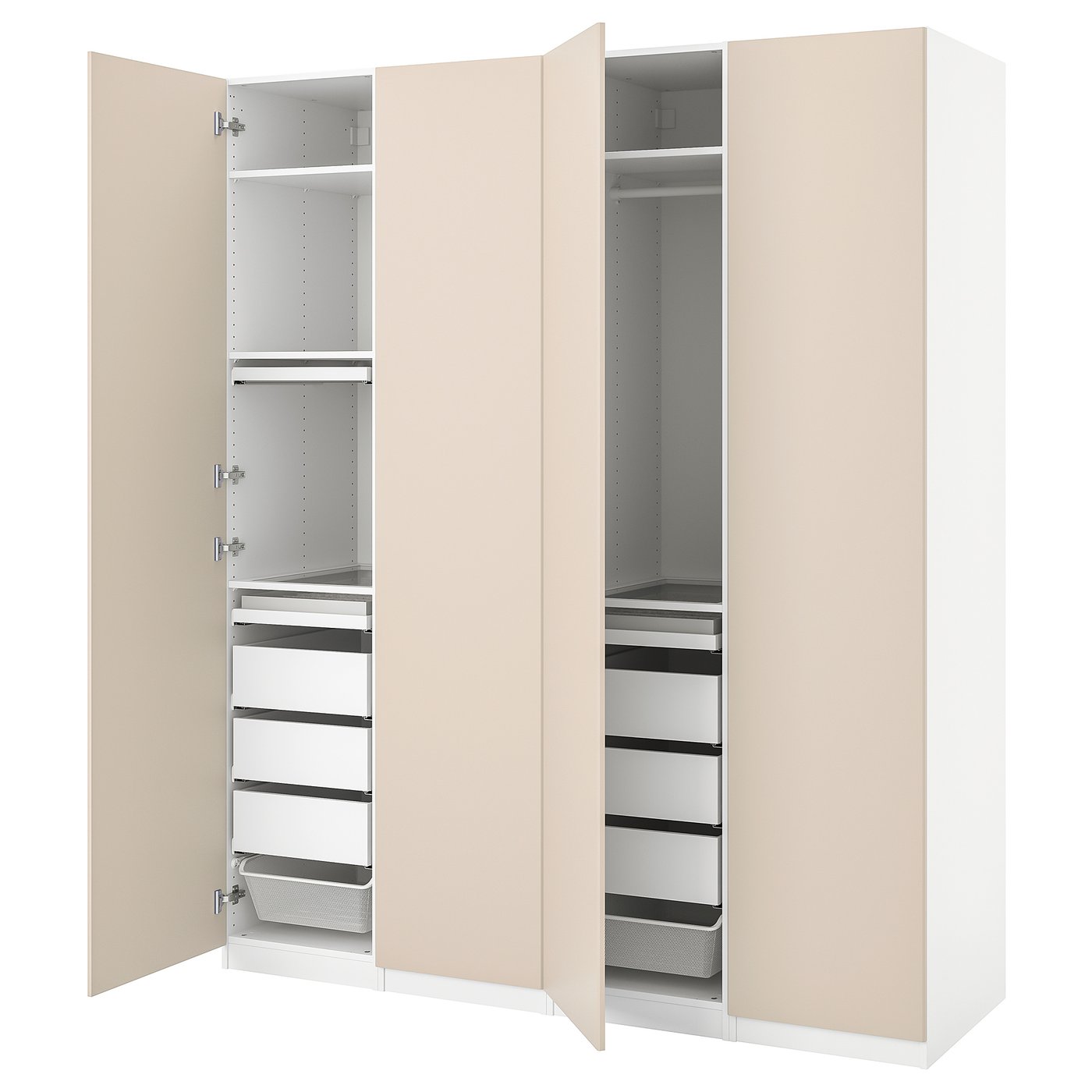 IKEA PAX / REINSVOLL garderobskombination, vit/gråbeige, 200x60x236 cm