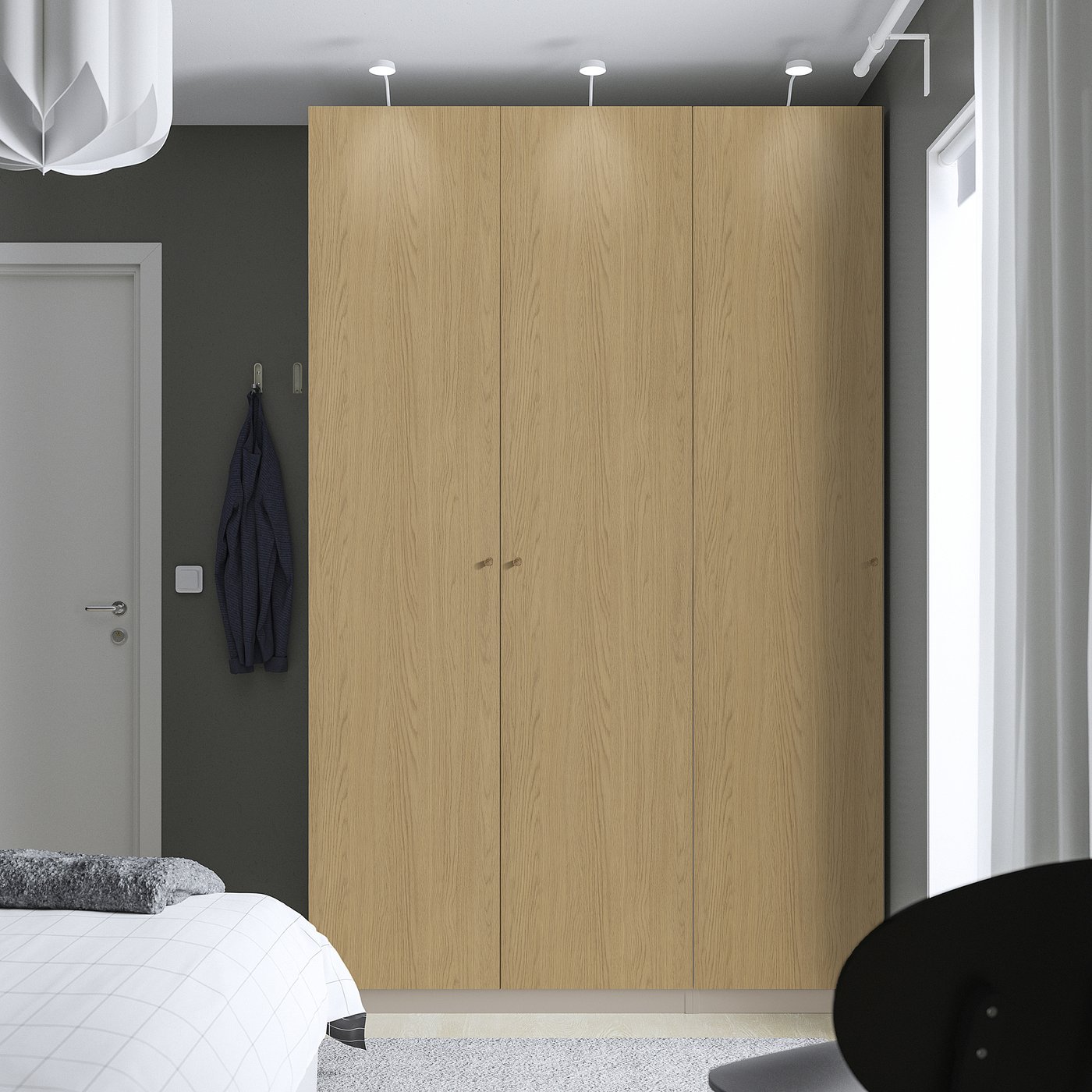 IKEA PAX / STORKLINTA garderobskombination, gråbeige/ekmönstrad, 150x60x236 cm
