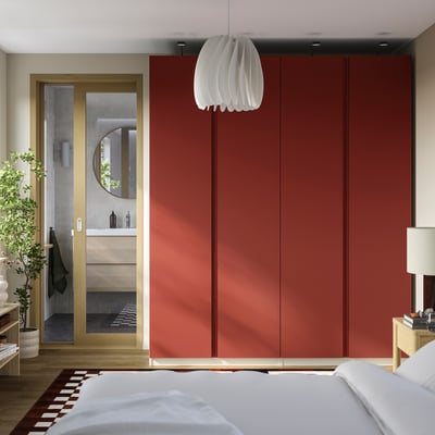 PAX / VIKANES Garderobskombination, grå/beige/rödbrun, 200x60x236 cm