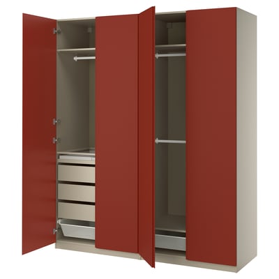 PAX / VIKANES Garderobskombination, grå/beige/rödbrun, 200x60x236 cm