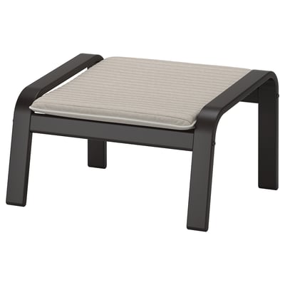 POÄNG fotpall, beige dyna, svart metallram, modern, fyrkantig sits, ergonomisk design.