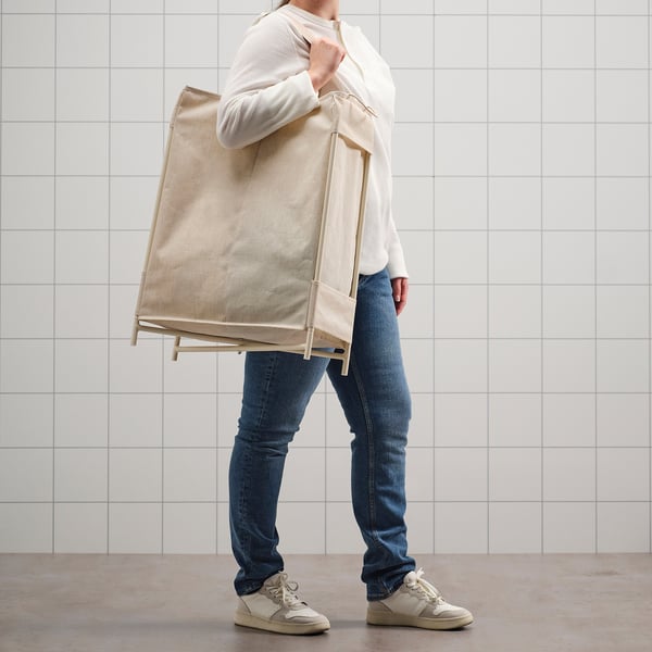 PURRPINGLA Tvättsäck med stativ, beige, 42 l