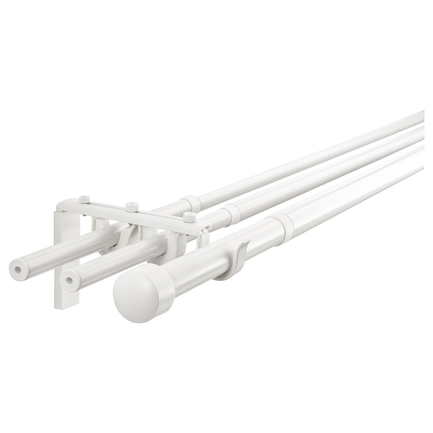 IKEA RÄCKA / HUGAD gardinstångskombination trippel, vit, 210-385 cm