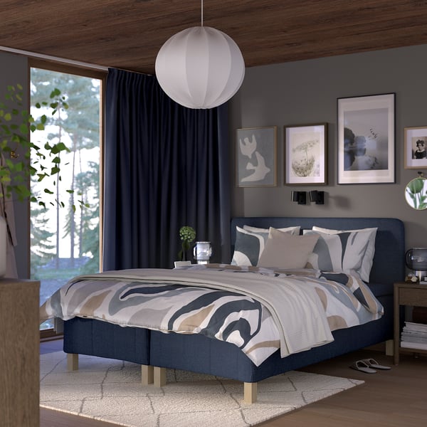 RÅHOLMAR Resårbtn m pocketresårkärna 5 zoner - inkl ben, bäddmadrass och sänggavel fast/Kilanda mörkblå Nisseholm 180x200 cm