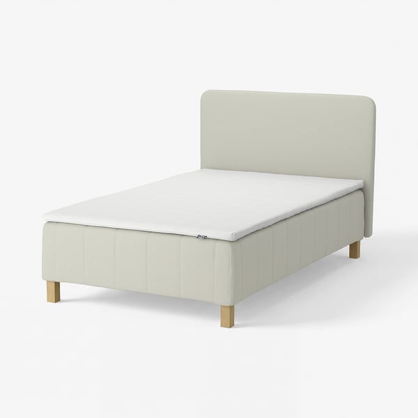 RÅHOLMAR Resårbtn m pocketresårkärna 5 zoner, inkl ben, bäddmadrass och sänggavel fast/Knisa ljusbeige Nisseholm, 120x200 cm