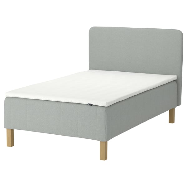 RÅHOLMAR Resårbtn m pocketresårkärna 5 zoner, inkl ben, bäddmadrass och sänggavel medium fast/Tibbleby beige/grå Norrsele, 120x200 cm