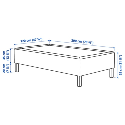 RÅHOLMAR Resårbtn m pocketresårkärna 5 zoner, inkl ben medium fast/Kilanda mörkblå, 120x200 cm