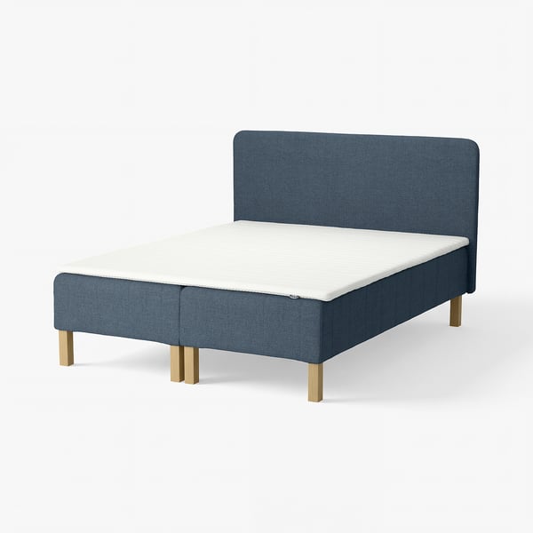RENFJÄLLET Resårbotten med pocketresårkärna, inkl ben, bäddmadrass och sänggavel medium fast/Kilanda mörkblå Nisseholm, 180x200 cm