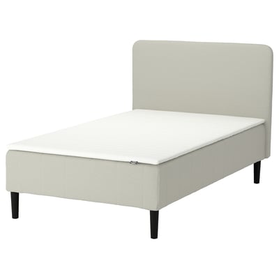 IKEA RENFJÄLLET säng, gräddvit, stoppad, rektangulär med sänggavel.