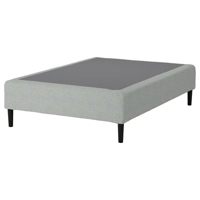 RENFJÄLLET grå tygbädd med svarta ben, rektangulär form.