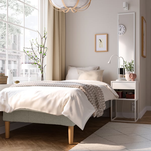 RENFJÄLLET Resårbotten med pocketresårkärna, inkl ben medium fast/Tibbleby beige/grå, 90x200 cm