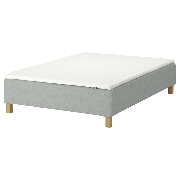 IKEA RENFJÄLLET sängbas – vit, tyg, rektangulär, stoppad, träben.