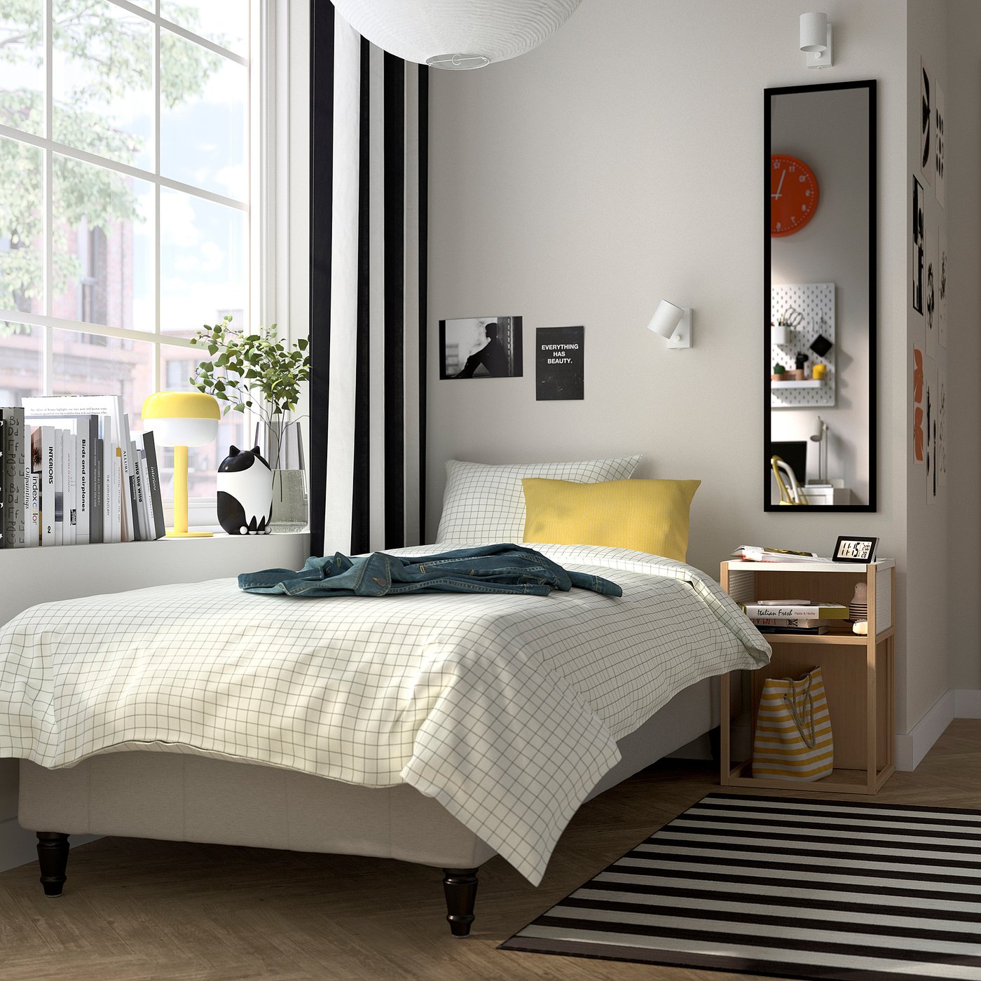 IKEA RENFJÄLLET resårbotten med pocketresårkärna, inkl ben och bäddmadrass medium fast/knisa ljusbeige näsfjället, 90x200 cm