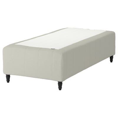 Madrassen RISHÖJDEN , beige, tyg, rektangulär, tuftad design med mörka träben.