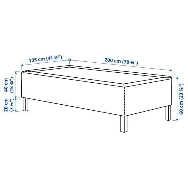 RISHÖJDEN Resårbtn m pocketresårkärna 7 zoner, inkl ben medium fast/Kilanda mörkblå, 105x200 cm
