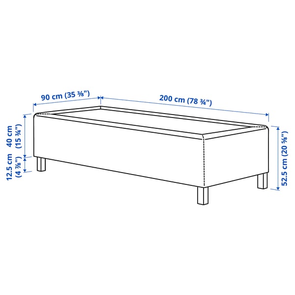 RISHÖJDEN Resårbtn m pocketresårkärna 7 zoner, inkl ben och bäddmadrass fast/Kilanda mörkblå Nyläget, 90x200 cm