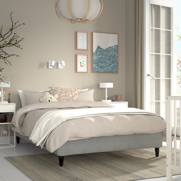 RISHÖJDEN Resårbtn m pocketresårkärna 7 zoner - inkl ben och bäddmadrass medium fast/Tibbleby beige/grå Nyläget 120x200 cm