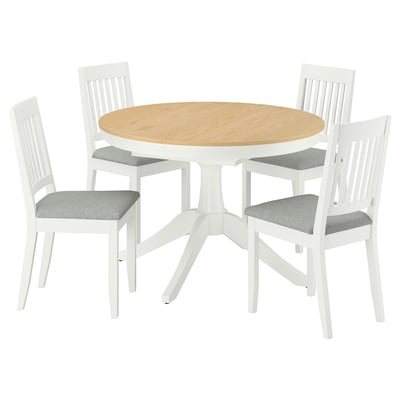 ROSENTORP / NÄSINGE Bord och 4 stolar, askfaner vit/Tibbleby beigegrå vit, 110/155 cm