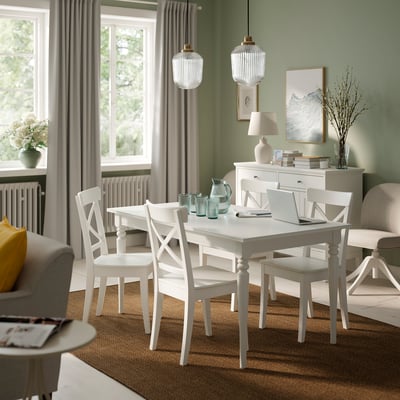 ROSENTORP / ROSENTORP Bord och 4 stolar, vit/vit, 155/215x87 cm