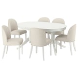 ROSENTORP / ROSENTORP Bord och 6 stolar, vit/Kilanda ljusbeige vit, 160/215x110 cm