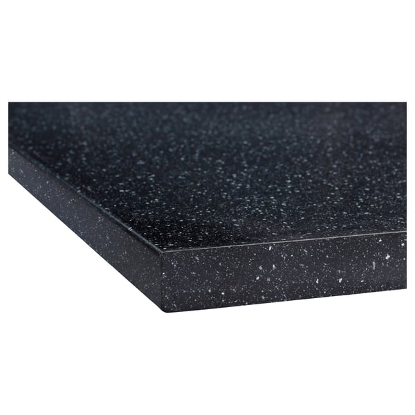 Svartspräcklig bänkskiva med slät kant, som visar upp högkvalitativ laminatfinish, designad för att vara lätt att rengöra och underhålla.