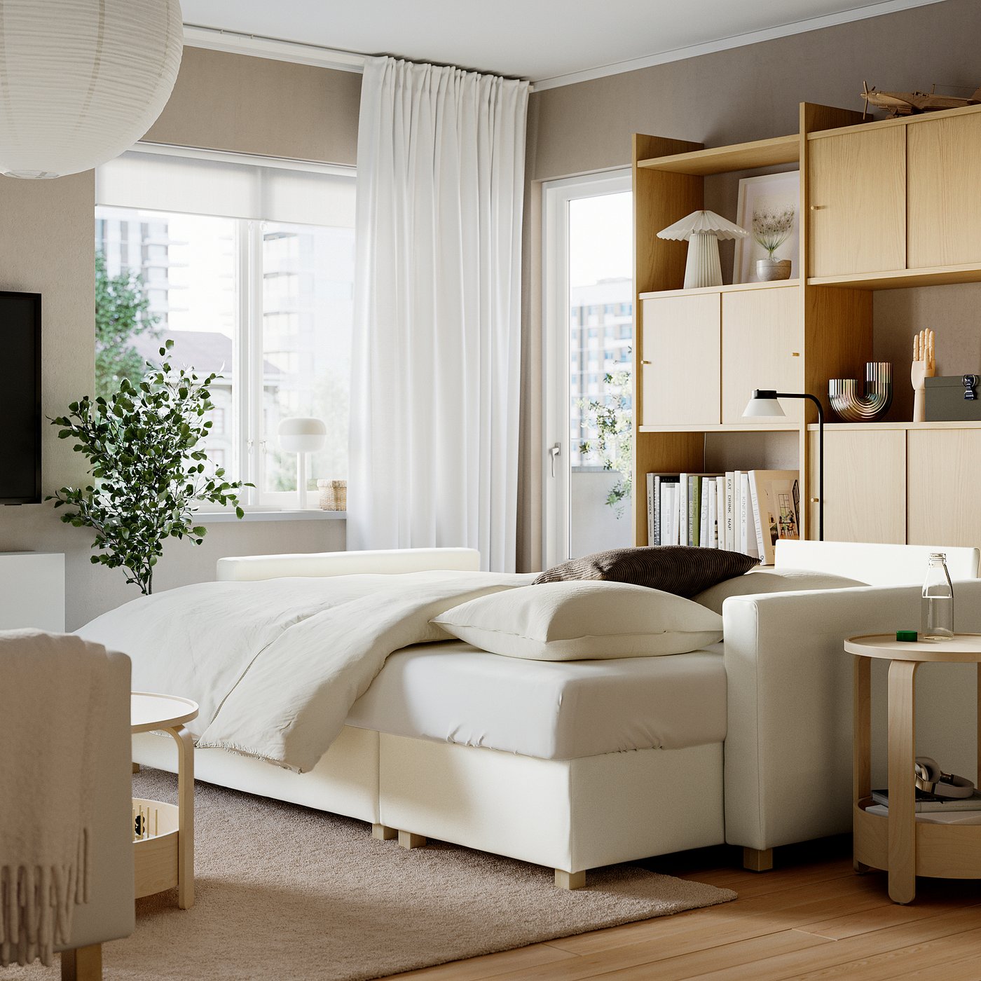 IKEA SALTSJÖBADEN 3-sits bäddsoffa med schäslong, blekinge vit