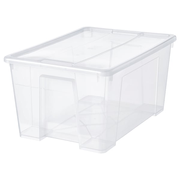 SAMLA Låda med lock - transparent 57x39x28 cm/45 l