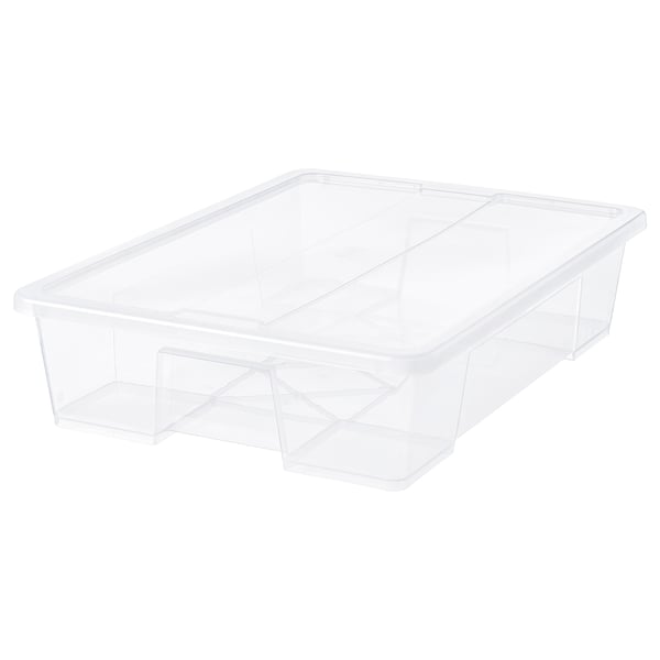 SAMLA Låda med lock - transparent 79x57x18 cm/55 l