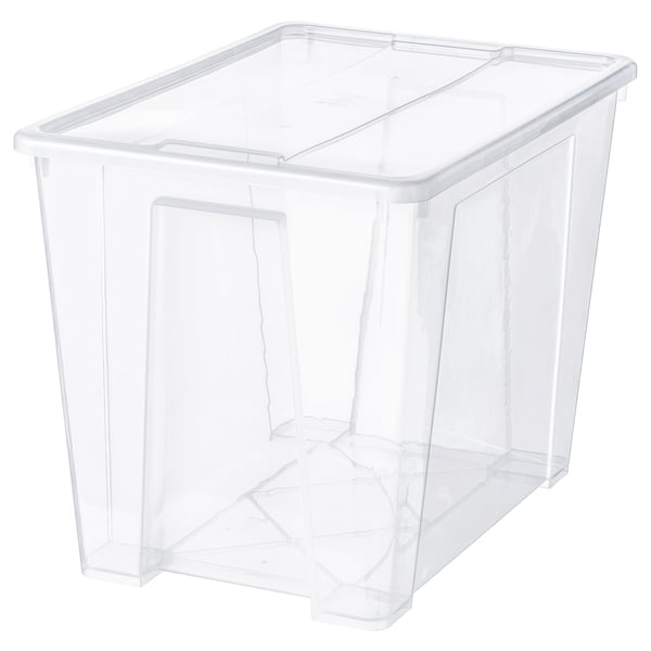 SAMLA Låda med lock - transparent 57x39x42 cm/65 l