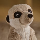 Närbild av ett plyschigt gosedjur, troligen en björn, med mjuk beige päls, runda svarta ögon och ett milt leende.