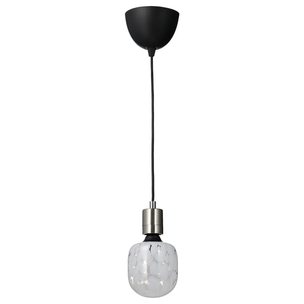 SKAFTET / MOLNART Taklampa med ljuskälla - förnicklad/tubformad vit/klarglas