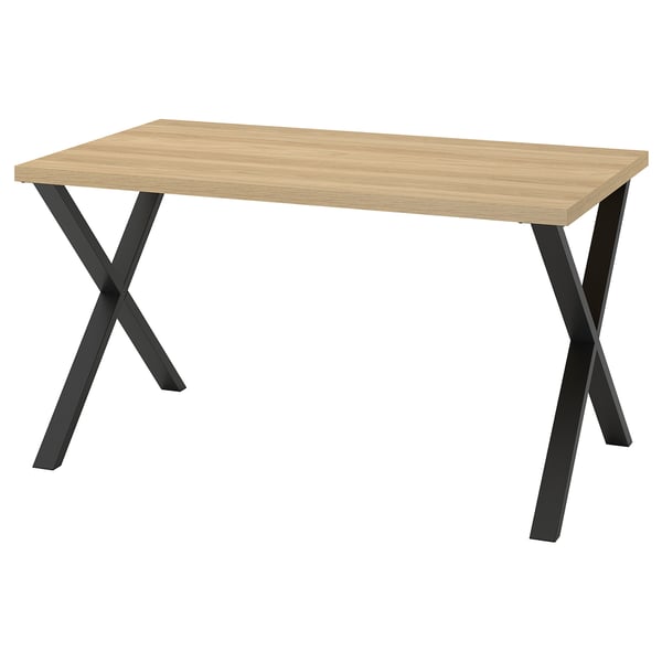 SKÅLSTA Bord, ekmönstrad/X-formad svartgrå, 140x80 cm
