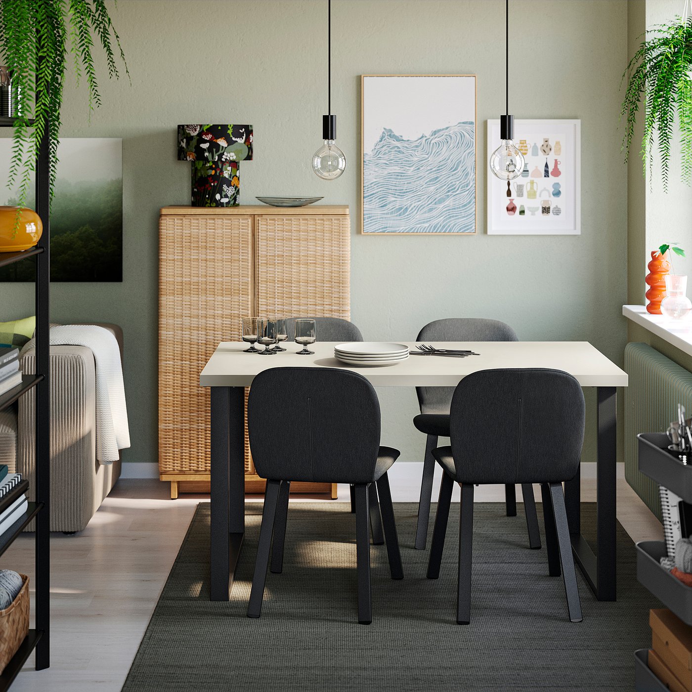 IKEA SKÅLSTA bord, ljust gråbeige/u-formad svartgrå, 140x80 cm