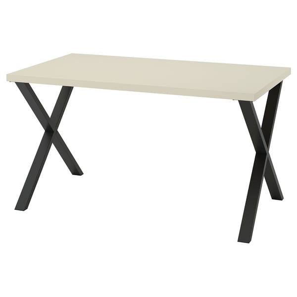 SKÅLSTA Bord, ljust gråbeige/X-formad svartgrå, 140x80 cm