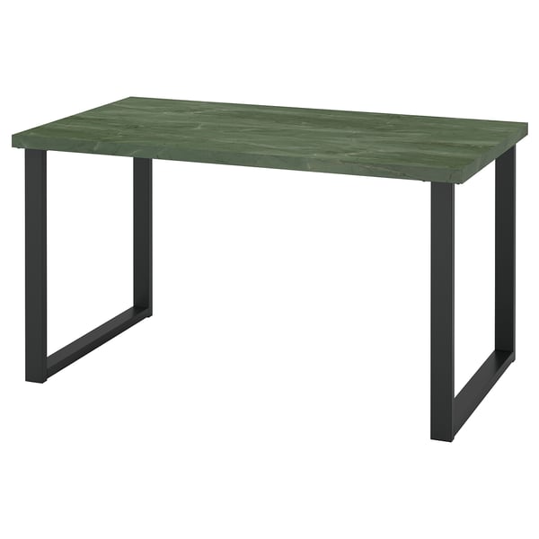 SKÅLSTA Bord, mörk grågrön marmormönstrad/U-formad svartgrå, 140x80 cm