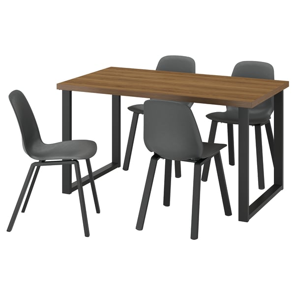 SKÅLSTA Bord och 4 stolar - valnötsmönstrad U-formad svartgrå/plast svart profilerad metall/svartgrå 140x80 cm