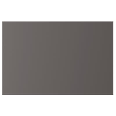 Mörkgrå rektangulär förvaringsdörr för platsa-enheter, elegant och minimalistisk design, tillverkad av plastkanter, pappersfolie och spånskiva.