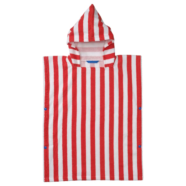 SKOGSSALLAT Badponcho med huva - röd/vit/randig 55x70 cm